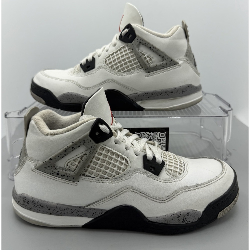 Air Jordan 4 Retro White Cement Shoes Basketball Sneakers IB4388-100 Boys Sz 3Y